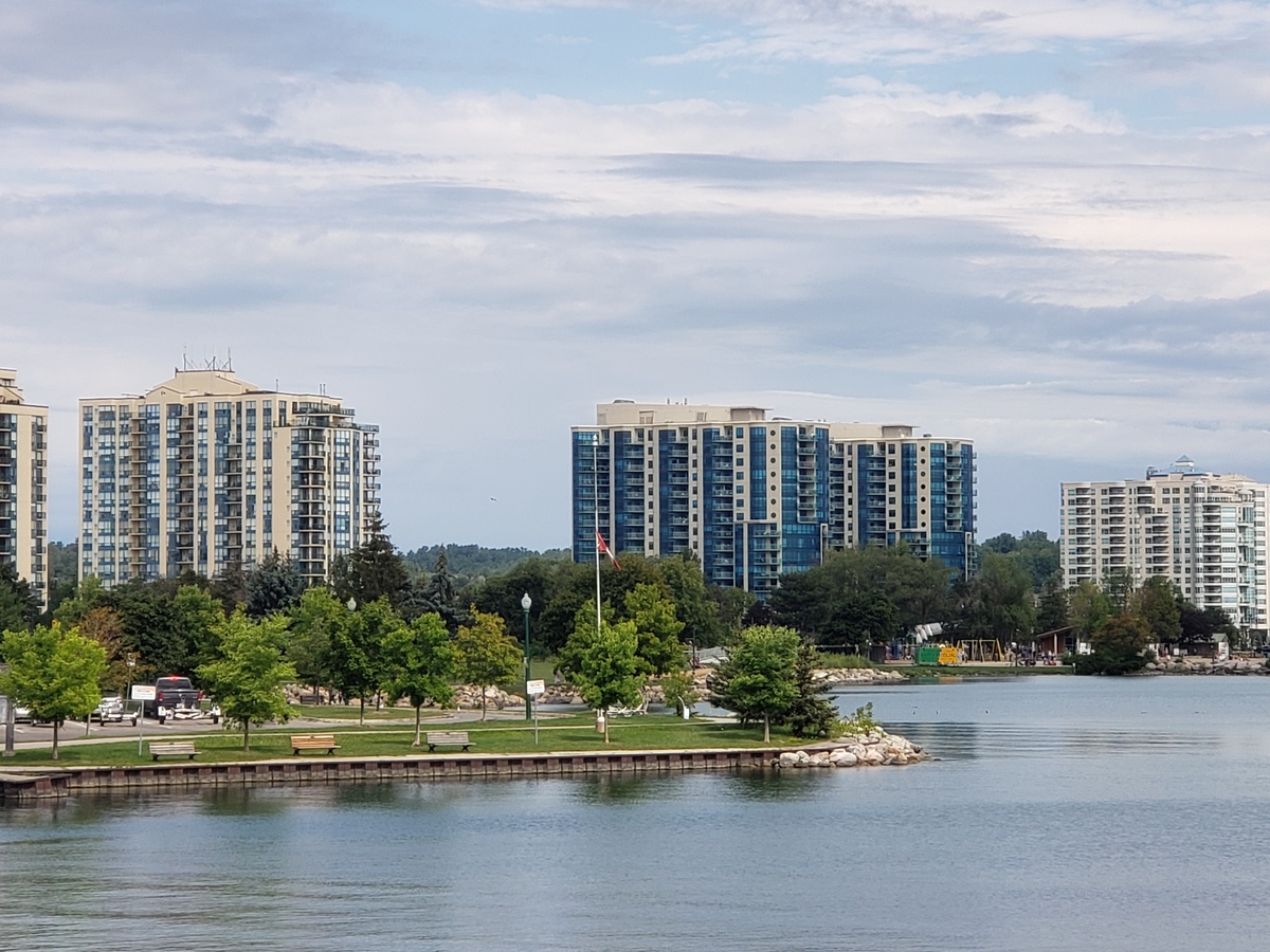 Barrie condominium towers near Kempenfelt Bay, maintained by Control Janitorial Barrie